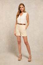 Utility Denim Shorts -    oatmeal - 16 - View 96