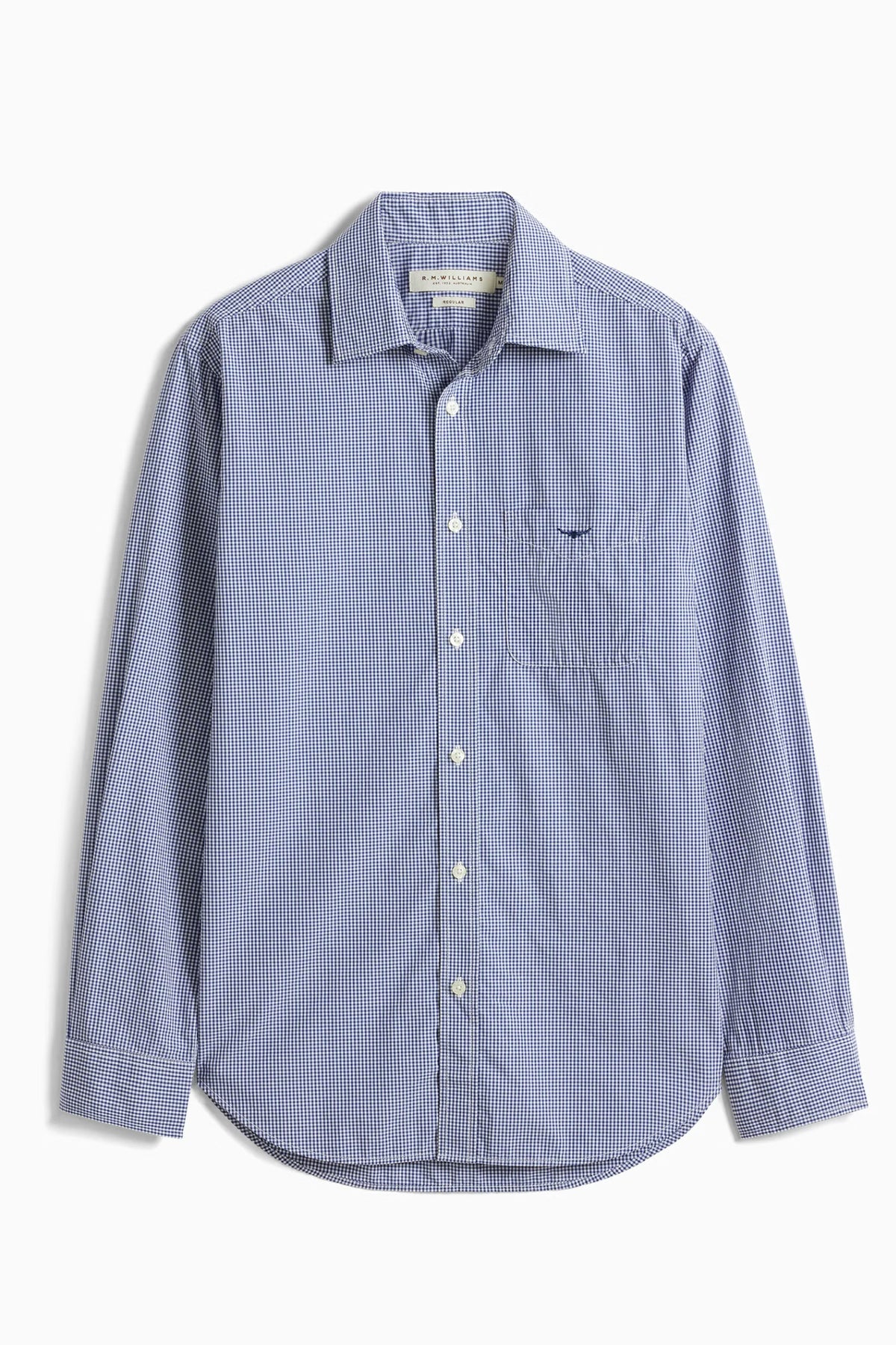 R.M. Williams Auburn Poplin Check Shirt #Colour_Navy/White