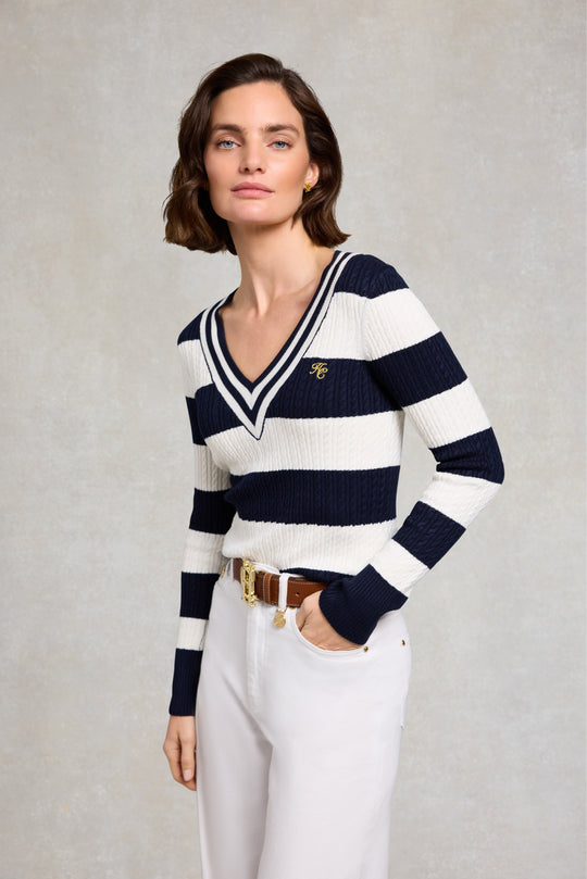 Holland Cooper Ink Navy Stripe Badminton Knit #Colour_Ink Navy Stripe