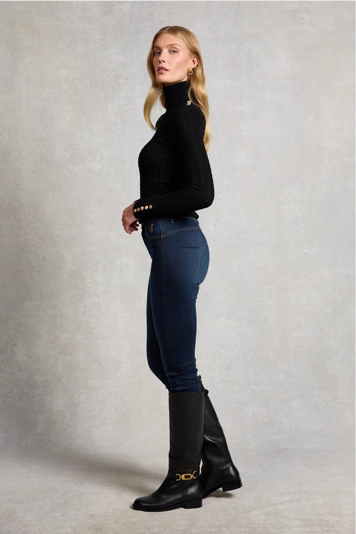 Holland Cooper Seattle Roll Neck Cable Knit #Colour_Black