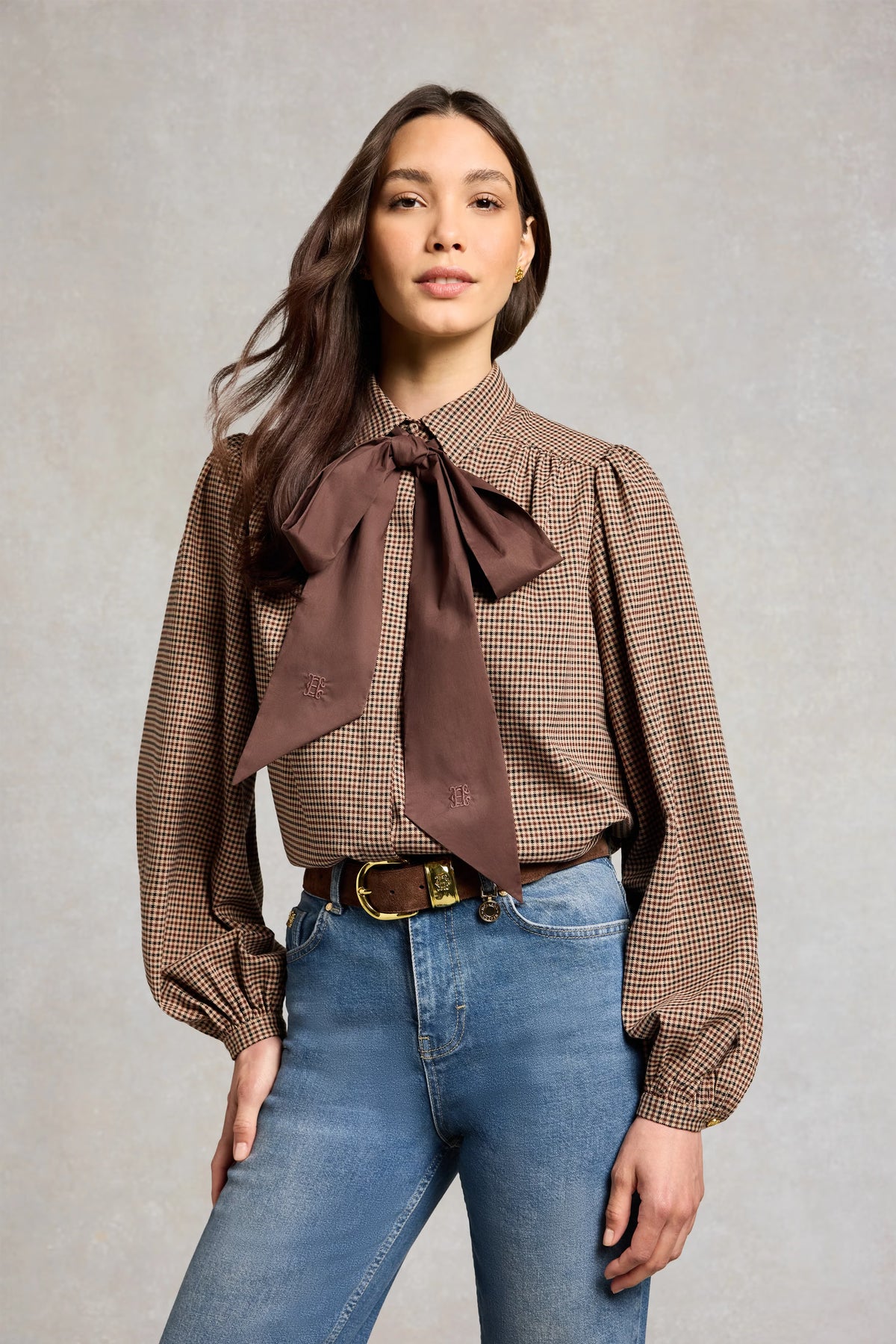 Holland Cooper Burford Blouse #Colour_Coffee Gingham