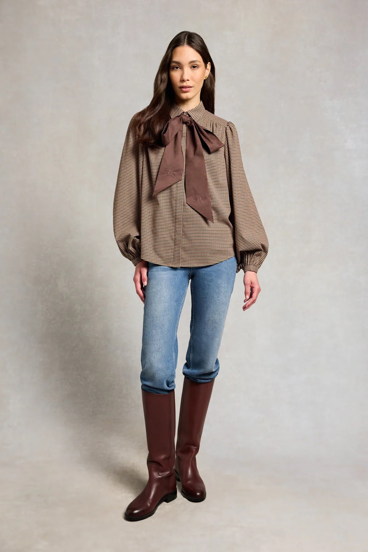 Holland Cooper Burford Blouse #Colour_Coffee Gingham