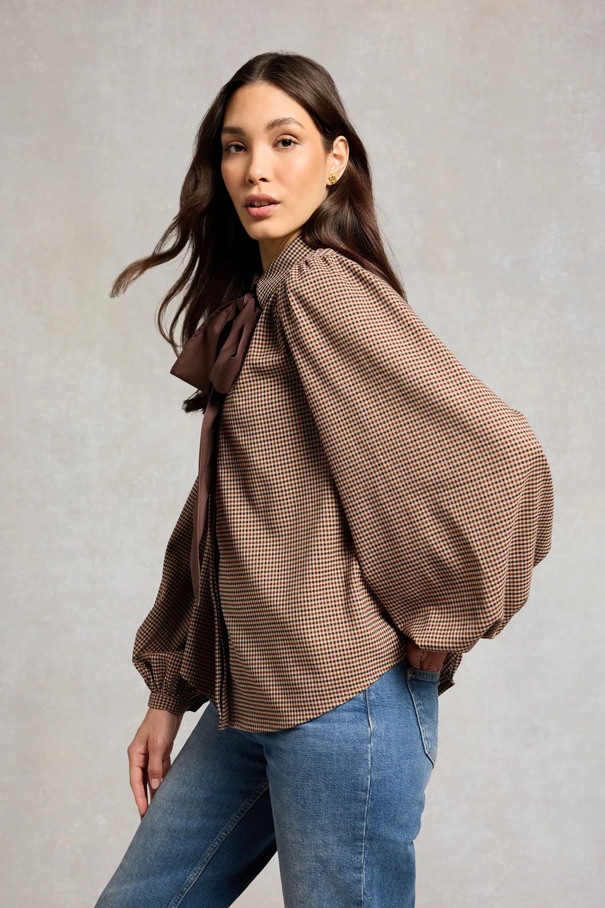 Holland Cooper Burford Blouse #Colour_Coffee Gingham