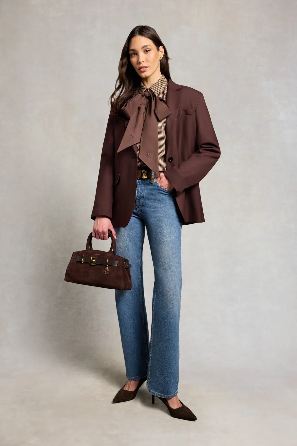 Holland Cooper Burford Blouse #Colour_Coffee Gingham