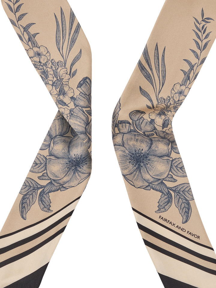 Fairfax & Favor Beige/Navy/Black Mannington Twill Silk Scarf #Colour_Beige/Navy/Black