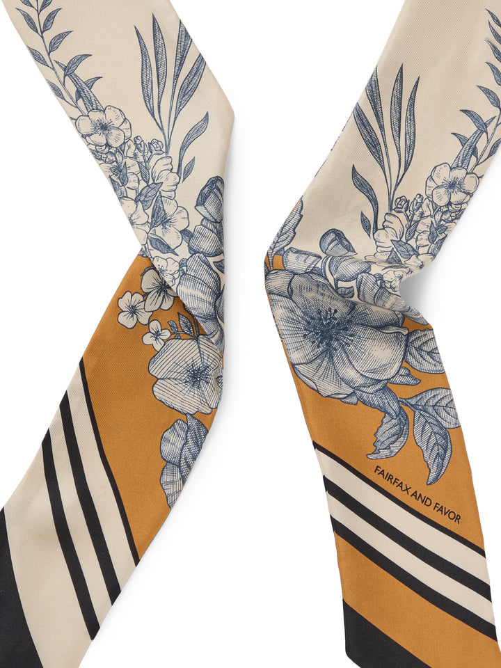 Fairfax & Favor Off White/Navy/Orange Mannington Twill Silk Scarf #Colour_Off White/Navy/Orange