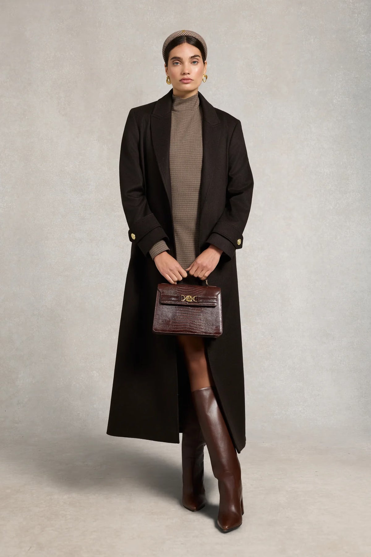 Holland Cooper Cara Country Mini Dress #Colour_Mocha Houndstooth