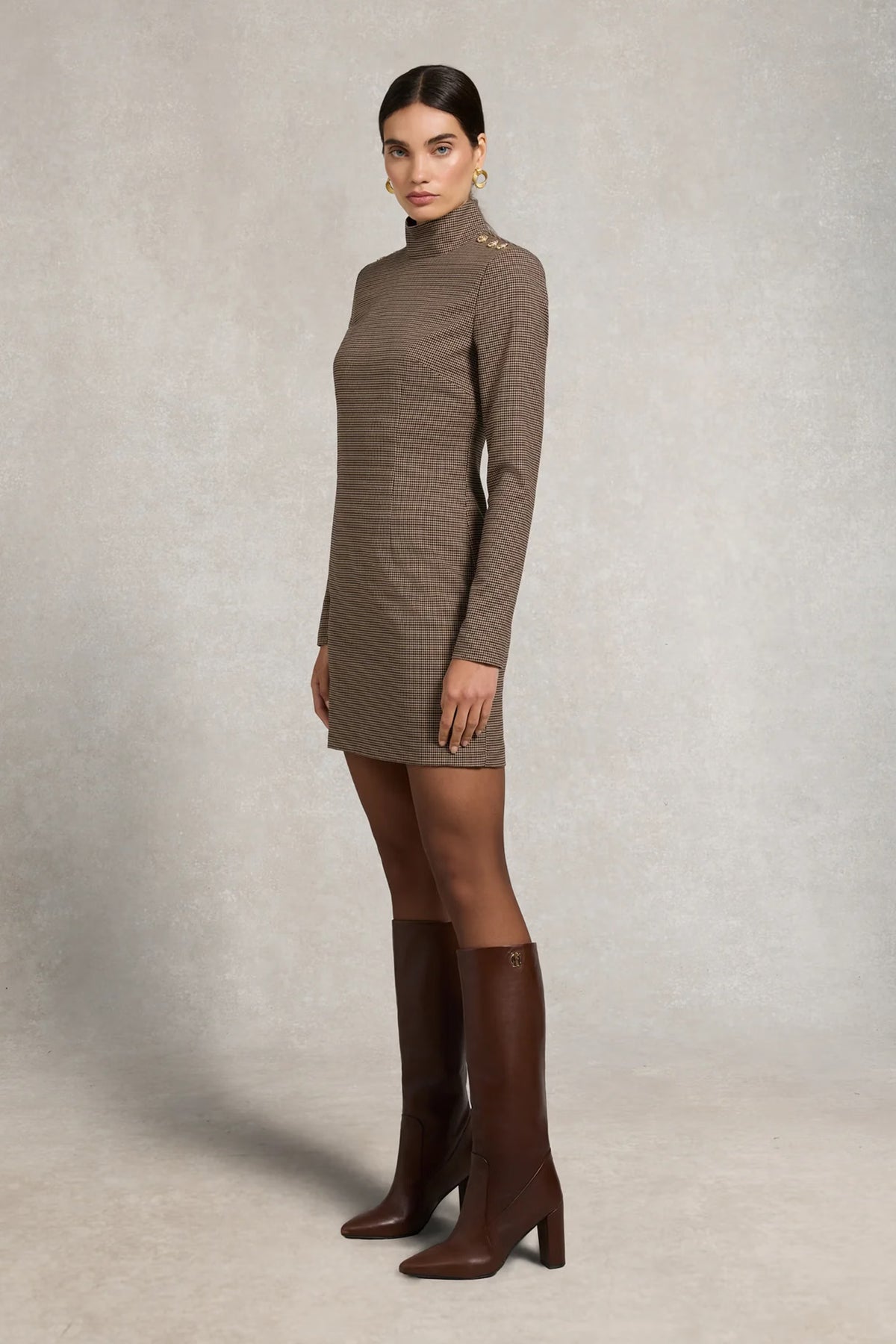 Holland Cooper Cara Country Mini Dress #Colour_Mocha Houndstooth
