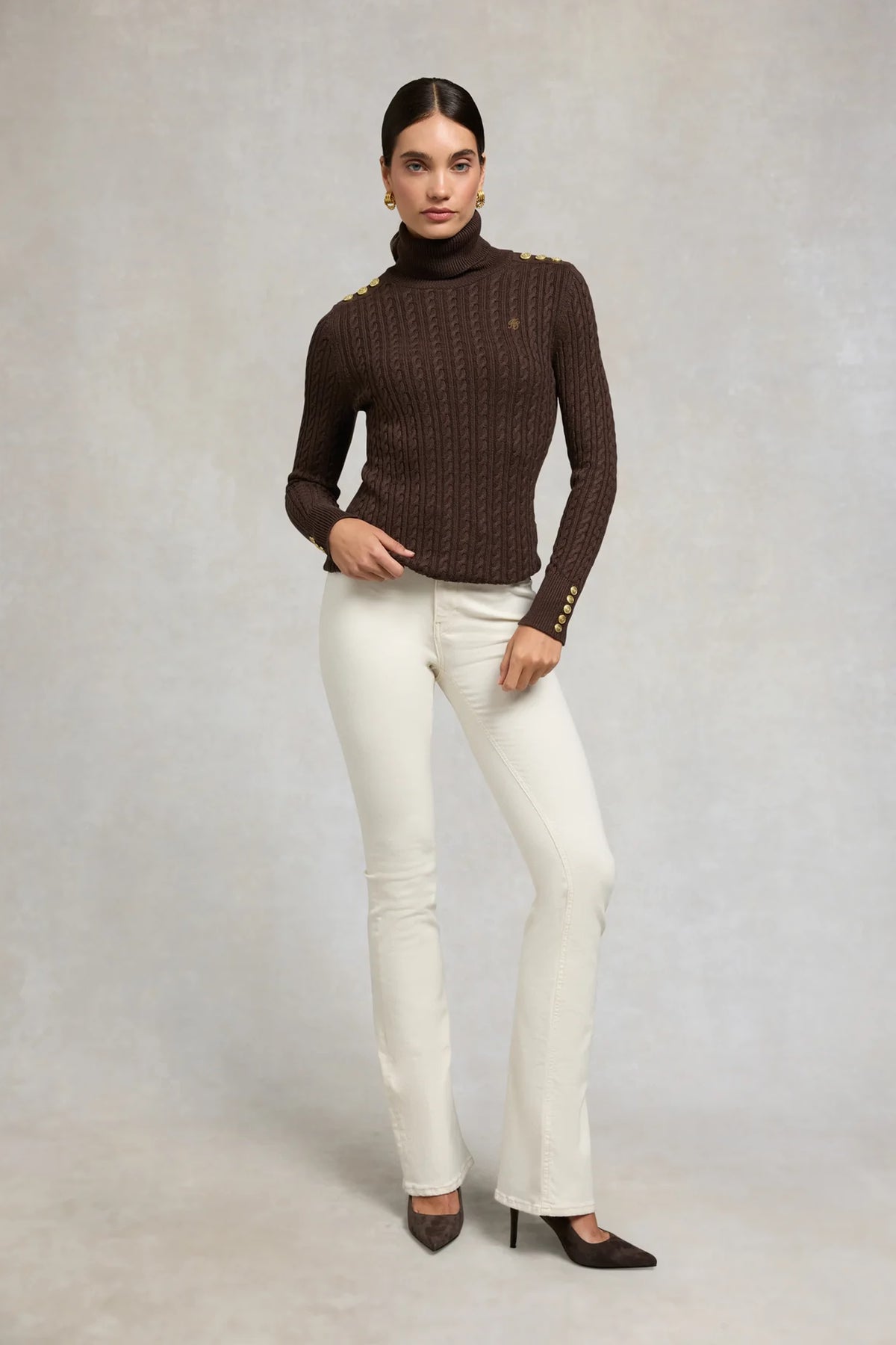 Holland Cooper Seattle Roll Neck Cable Knit #Colour_Chocolate