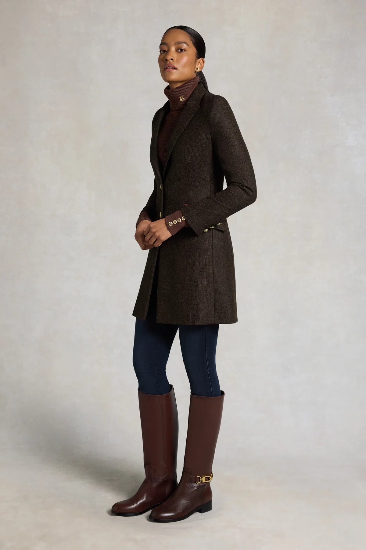 Holland Cooper Highgrove Coat #Colour_Chocolate Herringbone