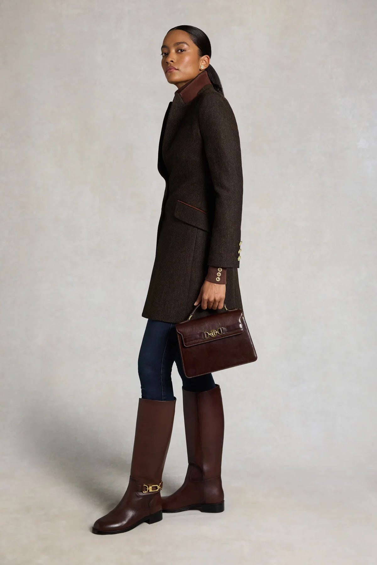 Holland Cooper Highgrove Coat #Colour_Chocolate Herringbone