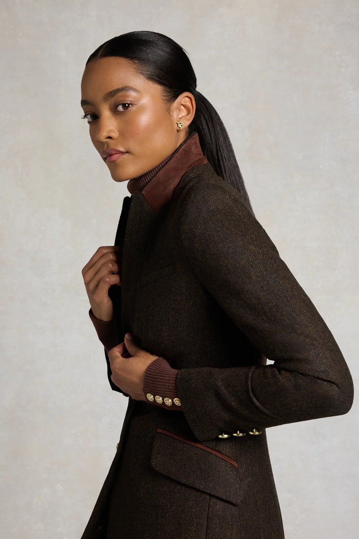 Holland Cooper Highgrove Coat #Colour_Chocolate Herringbone