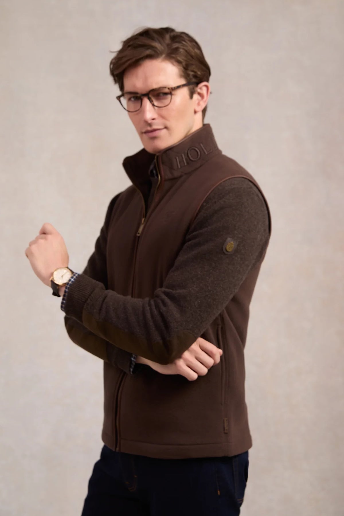 Holland Cooper Men's Country Fleece Gilet #Colour_Chocolate