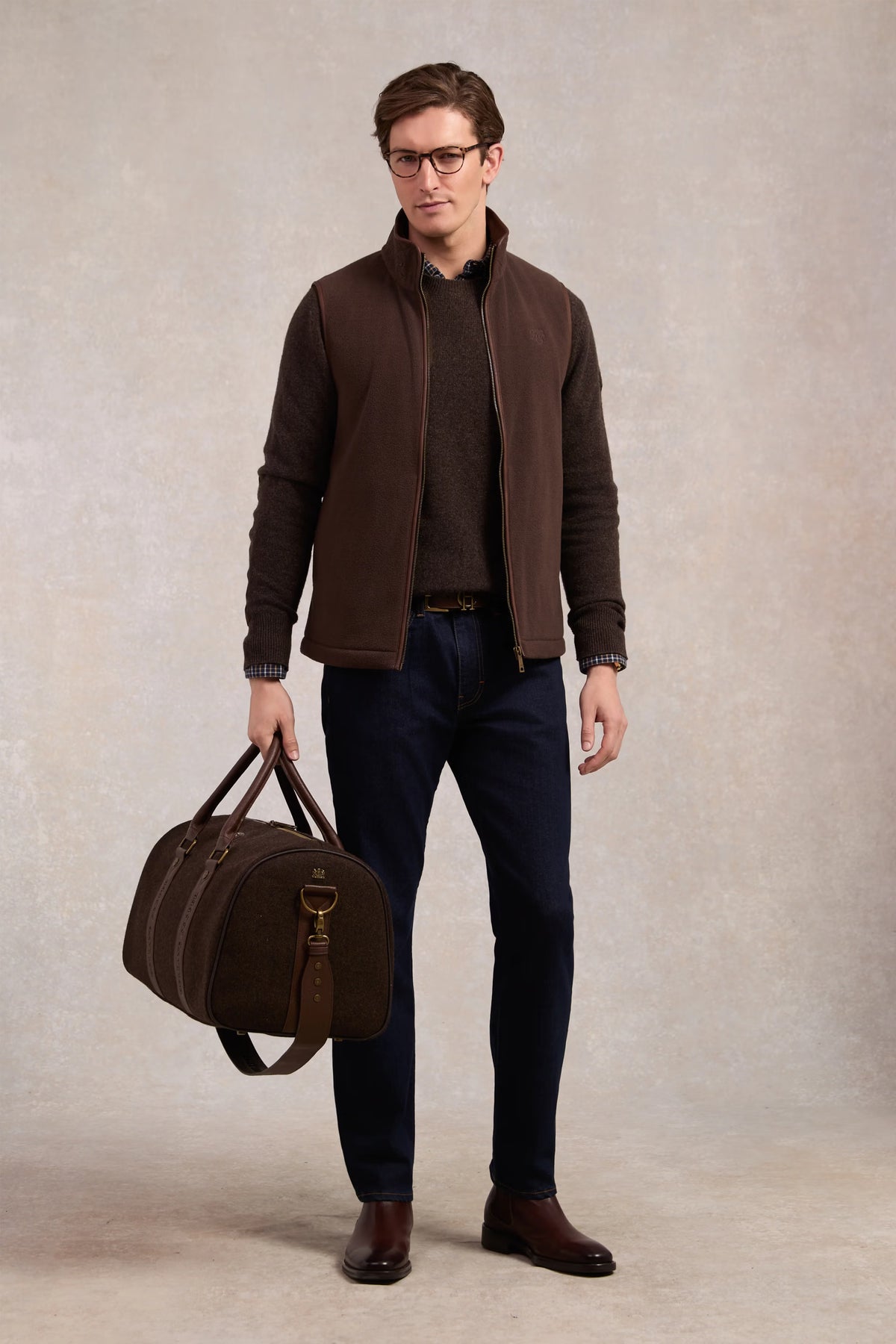 Holland Cooper Men's Country Fleece Gilet #Colour_Chocolate