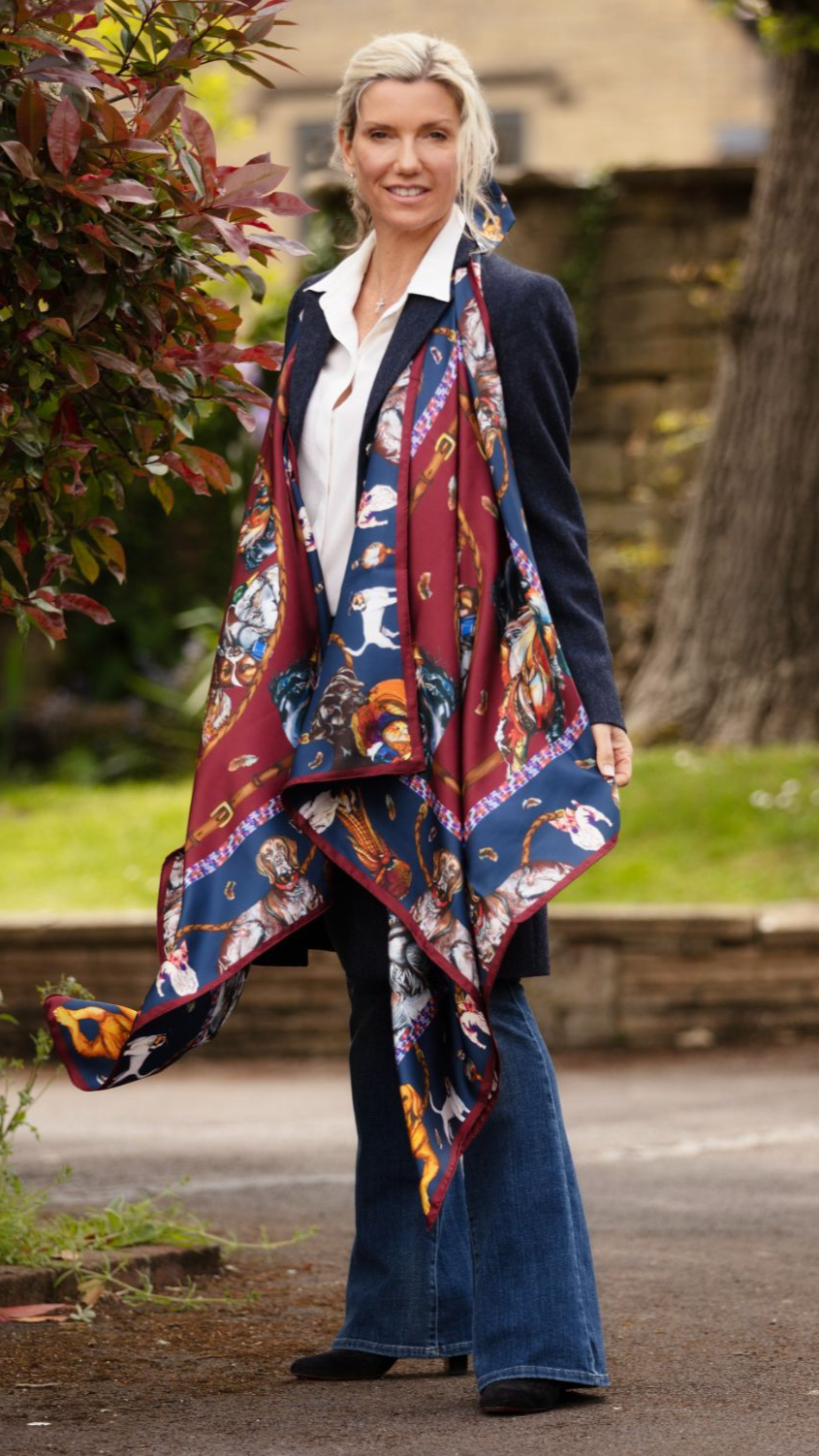 Clare Haggas Large Square Silk Scarf #Colour_Claret & Navy