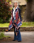 Clare Haggas Large Square Silk Scarf #Colour_Claret & Navy