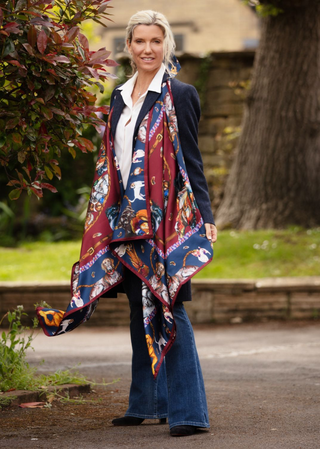 Clare Haggas Large Square Silk Scarf #Colour_Claret & Navy
