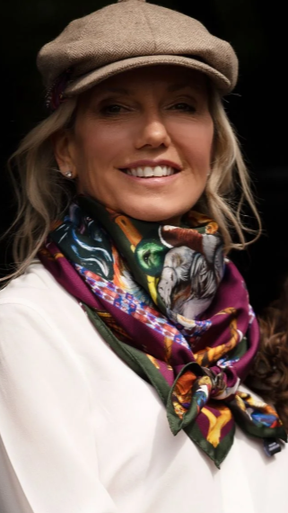 Clare Haggas Large Square Silk Scarf #Colour_Green & Oxblood