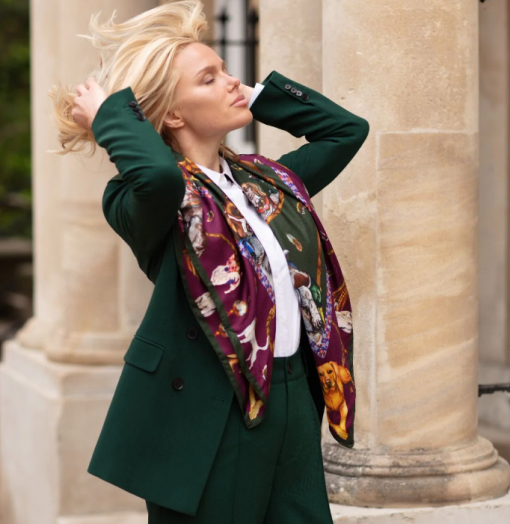 Clare Haggas Large Square Silk Scarf #Colour_Claret & Navy