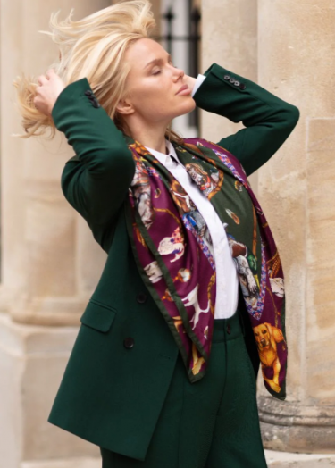 Clare Haggas Large Square Silk Scarf #Colour_Claret & Navy