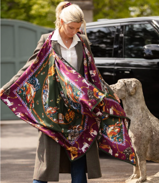 Clare Haggas Large Square Silk Scarf #Colour_Claret & Navy