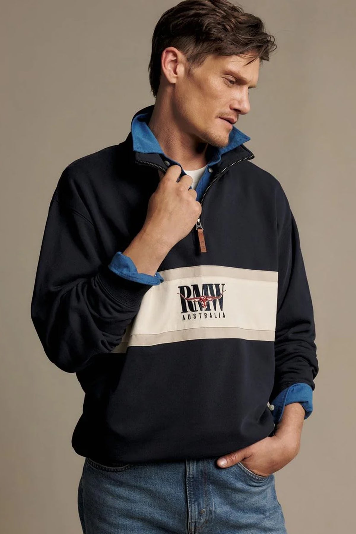 R.M. Williams Classic RMW Quarter Zip #Colour_Navy