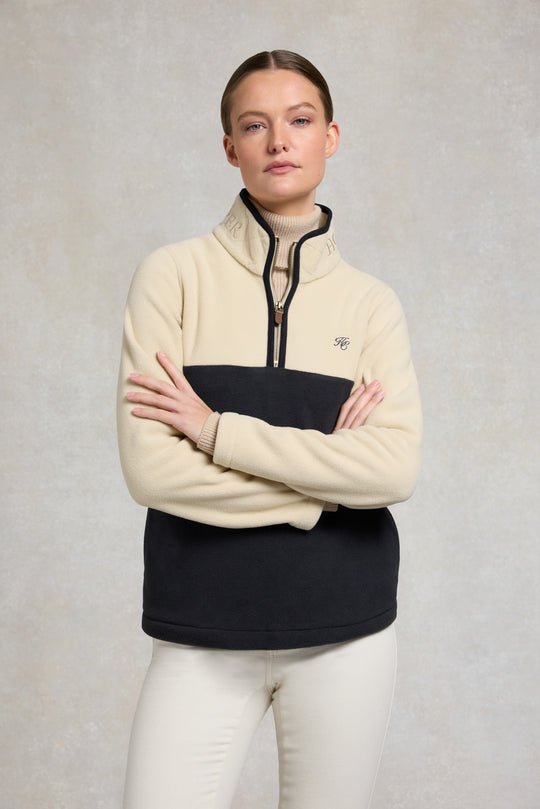Holland Cooper Ecru/Navy Country Quarter Zip Jacket #Colour_Ecru/Navy