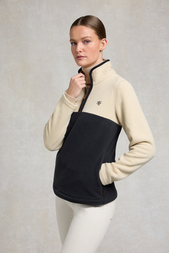 Holland Cooper Ecru/Navy Country Quarter Zip Jacket #Colour_Ecru/Navy