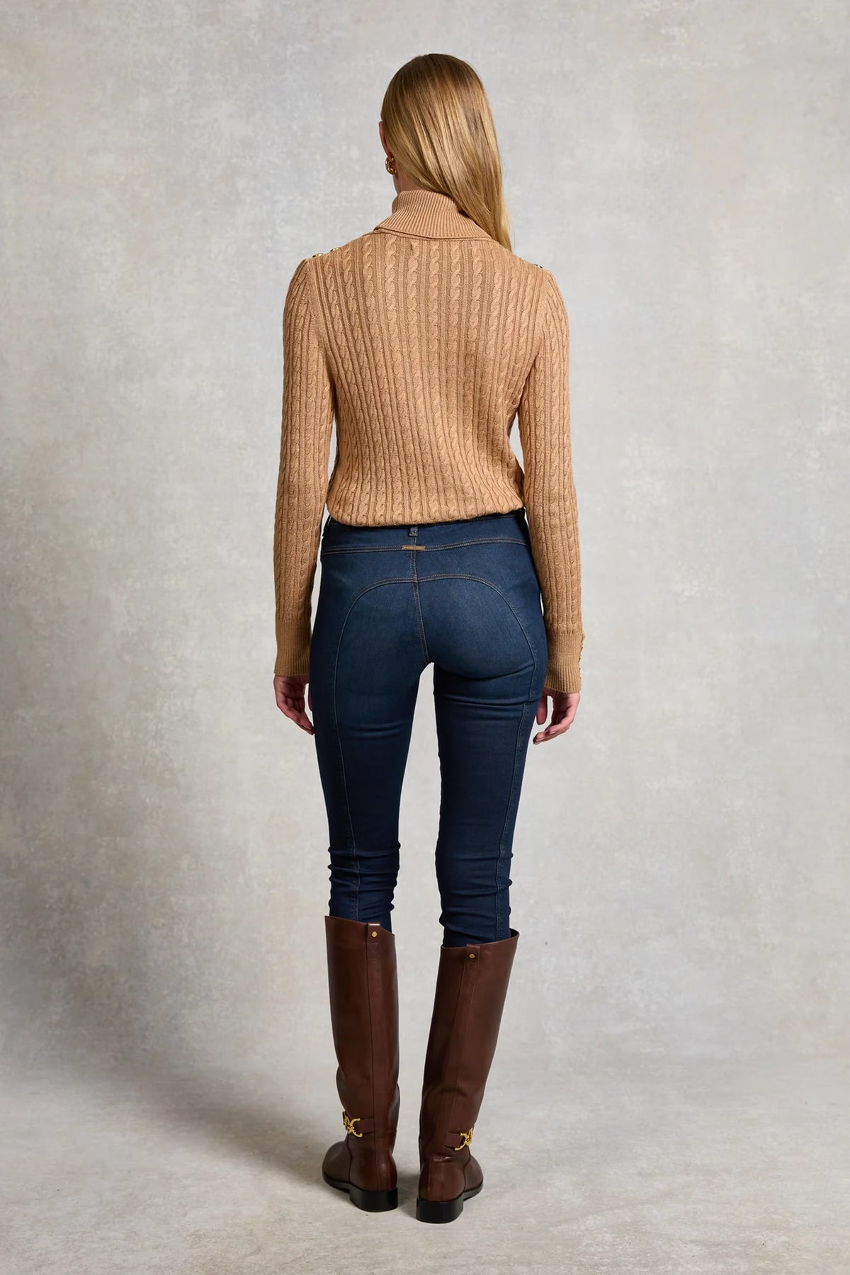 Holland Cooper Seattle Roll Neck Cable Knit #Colour_Dark Camel Marl