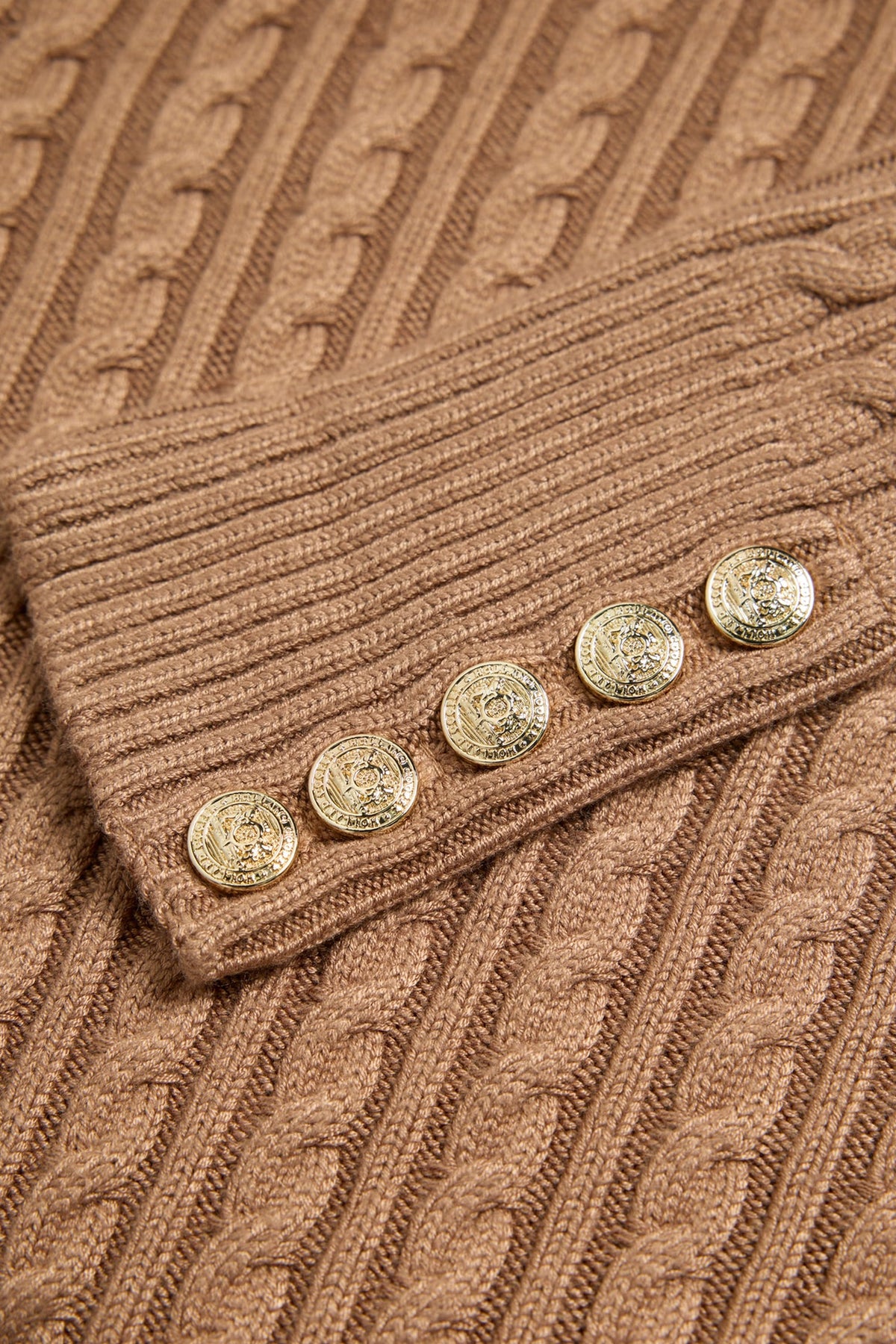 Holland Cooper Seattle Roll Neck Cable Knit #Colour_Dark Camel Marl