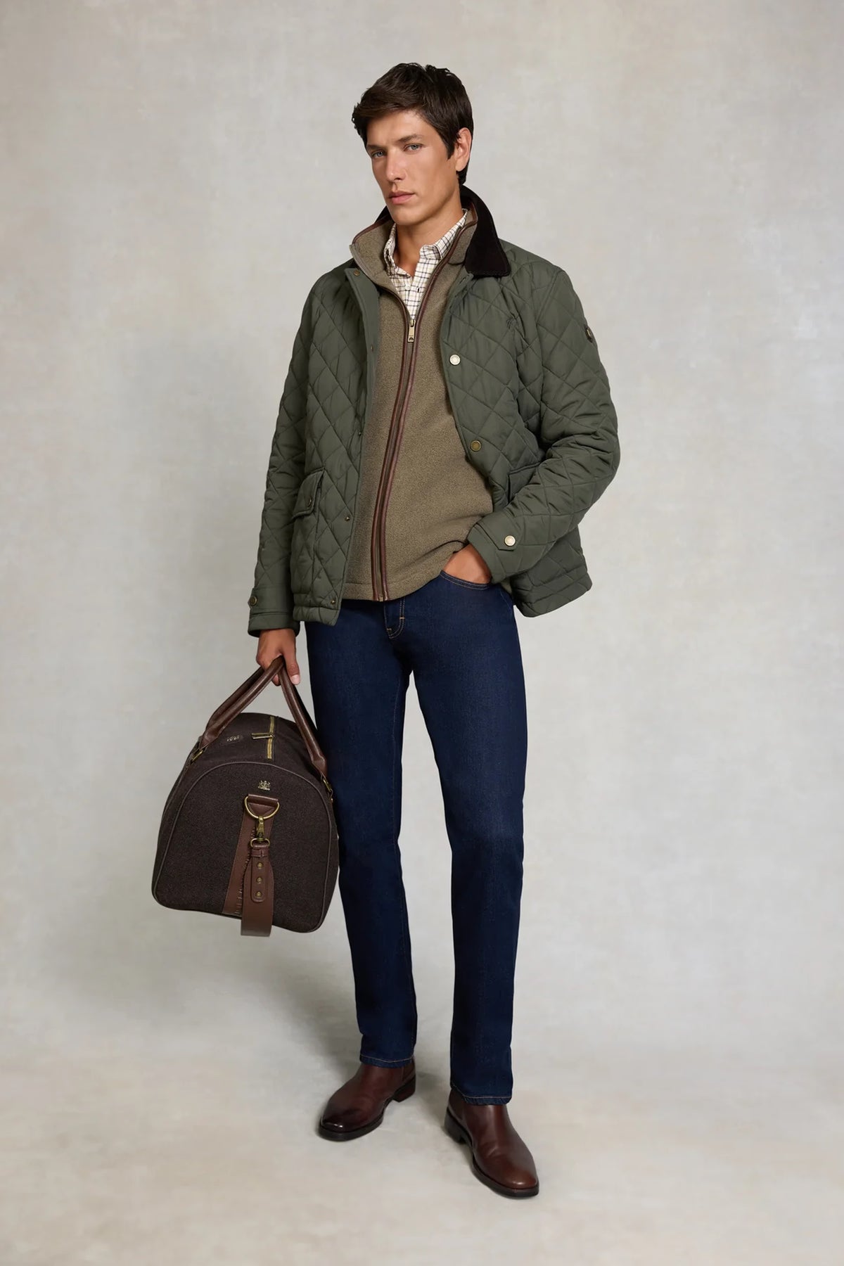 Holland Cooper Men's Country Fleece Gilet #Colour_Dusty Khaki