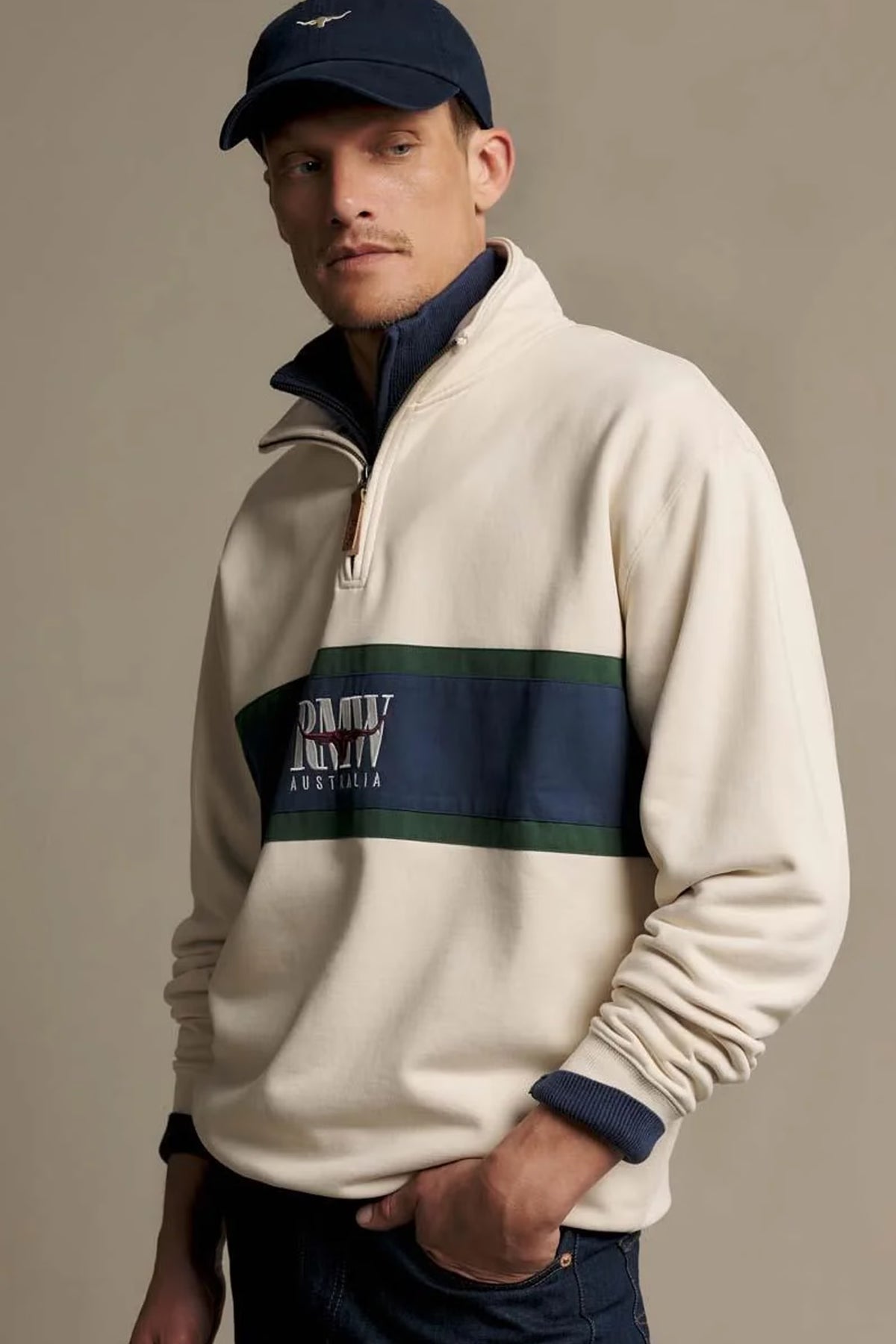 R.M. Williams Classic RMW Quarter Zip #Colour_Ecru