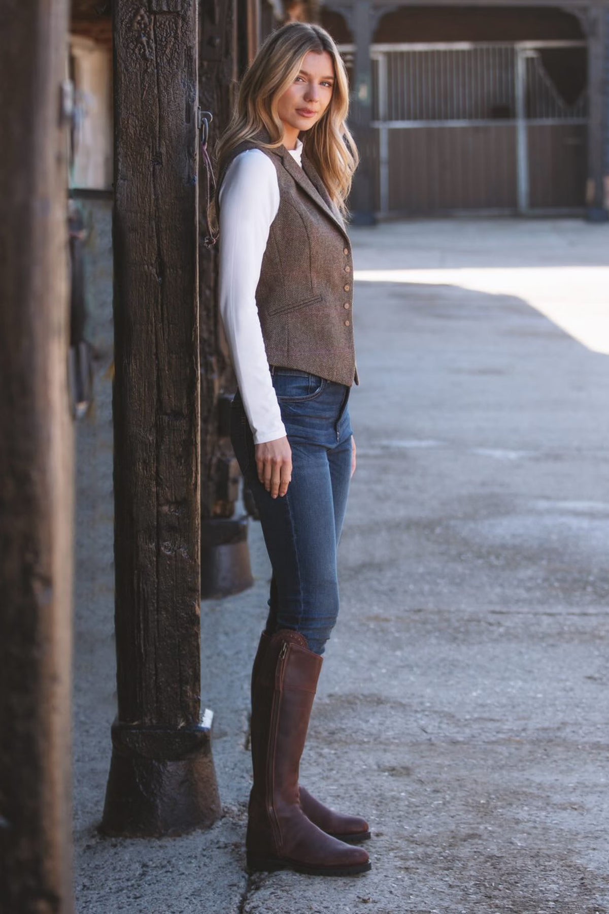 Anna Lascata Edith Waistcoat #Colour_Brown Blue Check