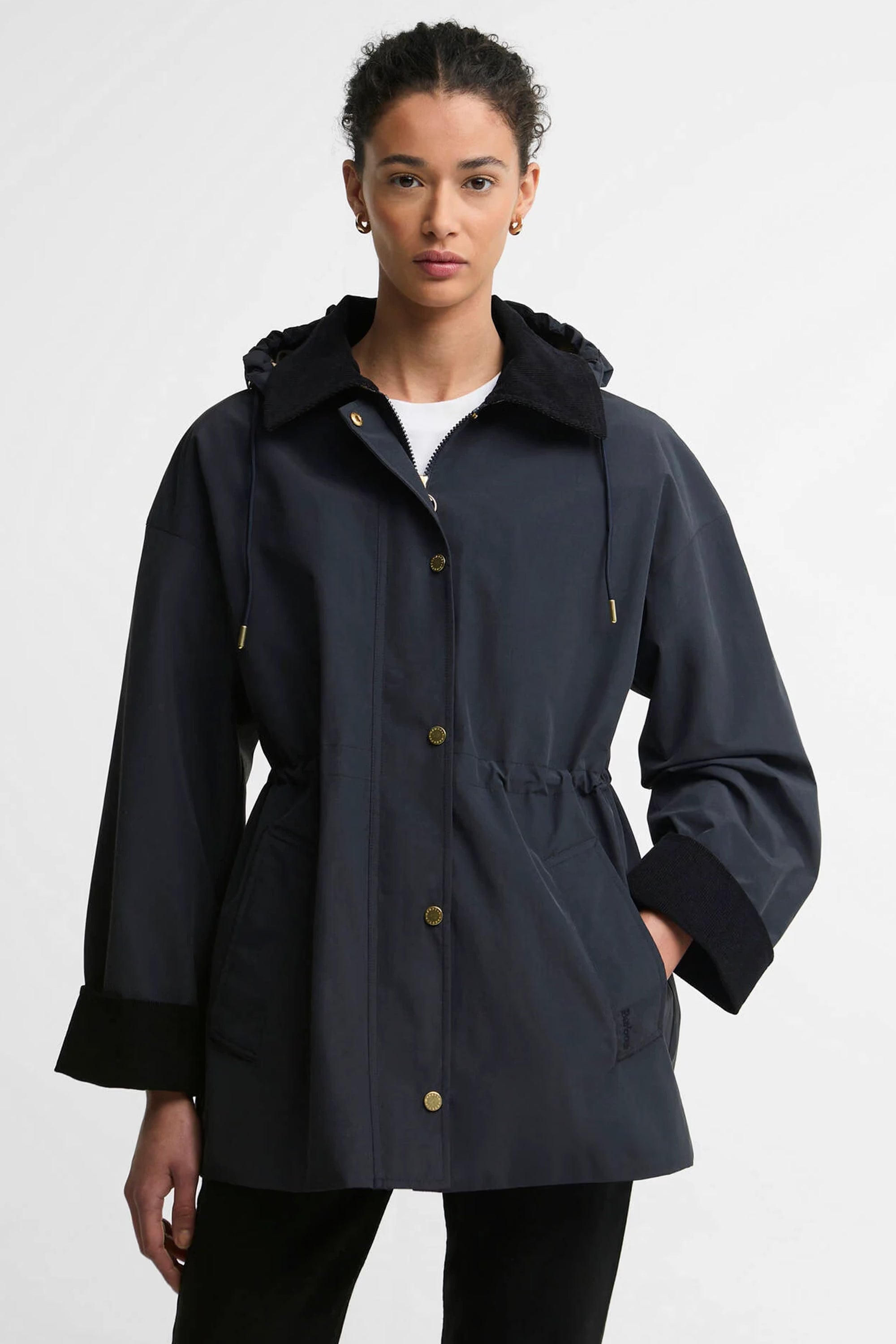 Barbour Evelyn Showerproof Jacket #Colour_Dk Navy/Birchwood Dress