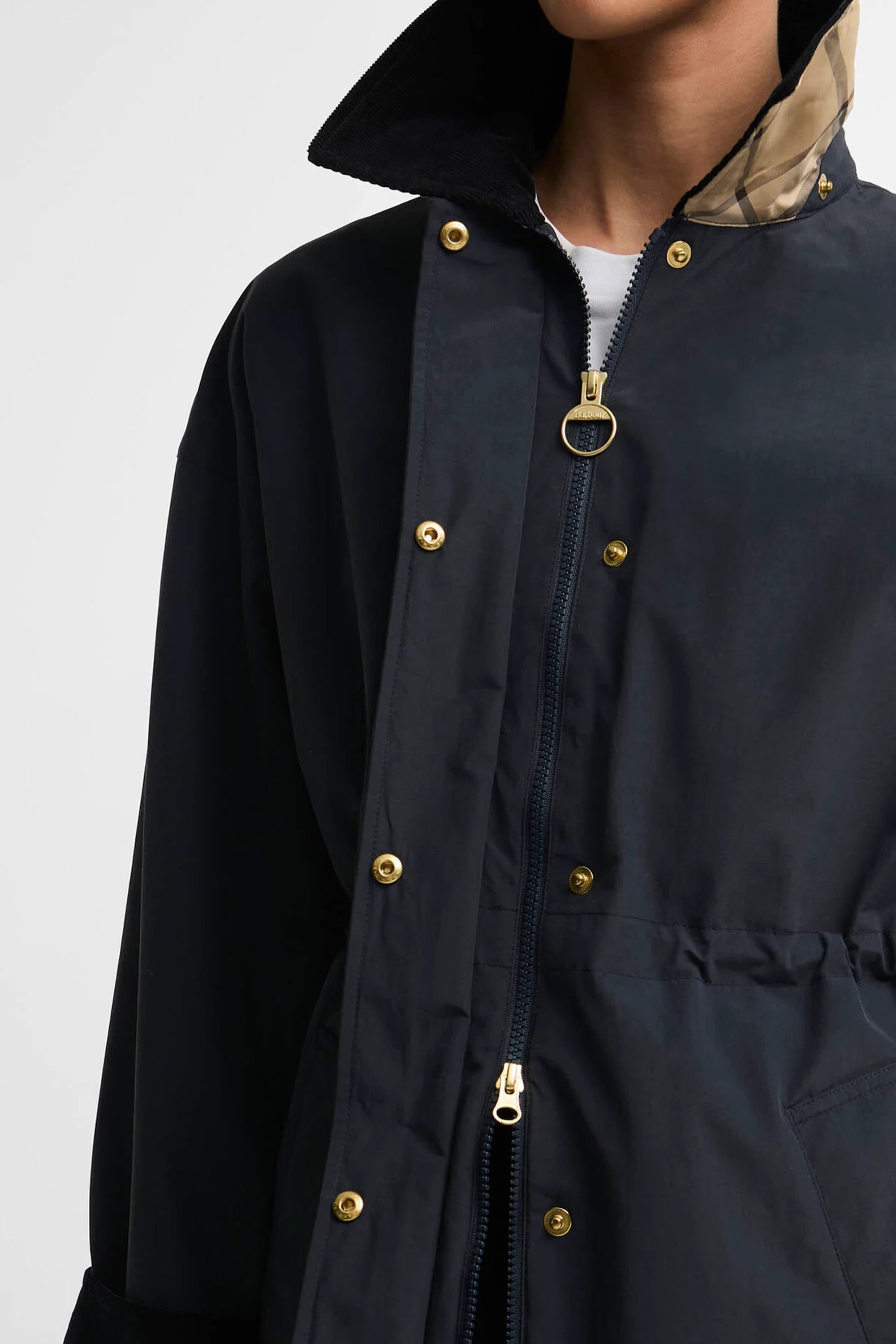 Barbour Evelyn Showerproof Jacket #Colour_Dk Navy/Birchwood Dress