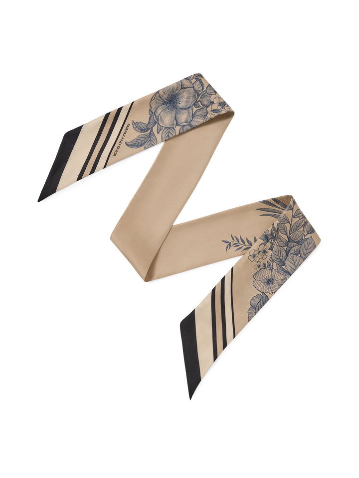 Fairfax & Favor Beige/Navy/Black Mannington Twill Silk Scarf #Colour_Beige/Navy/Black