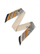 Fairfax & Favor Off White/Navy/Orange Mannington Twill Silk Scarf #Colour_Off White/Navy/Orange