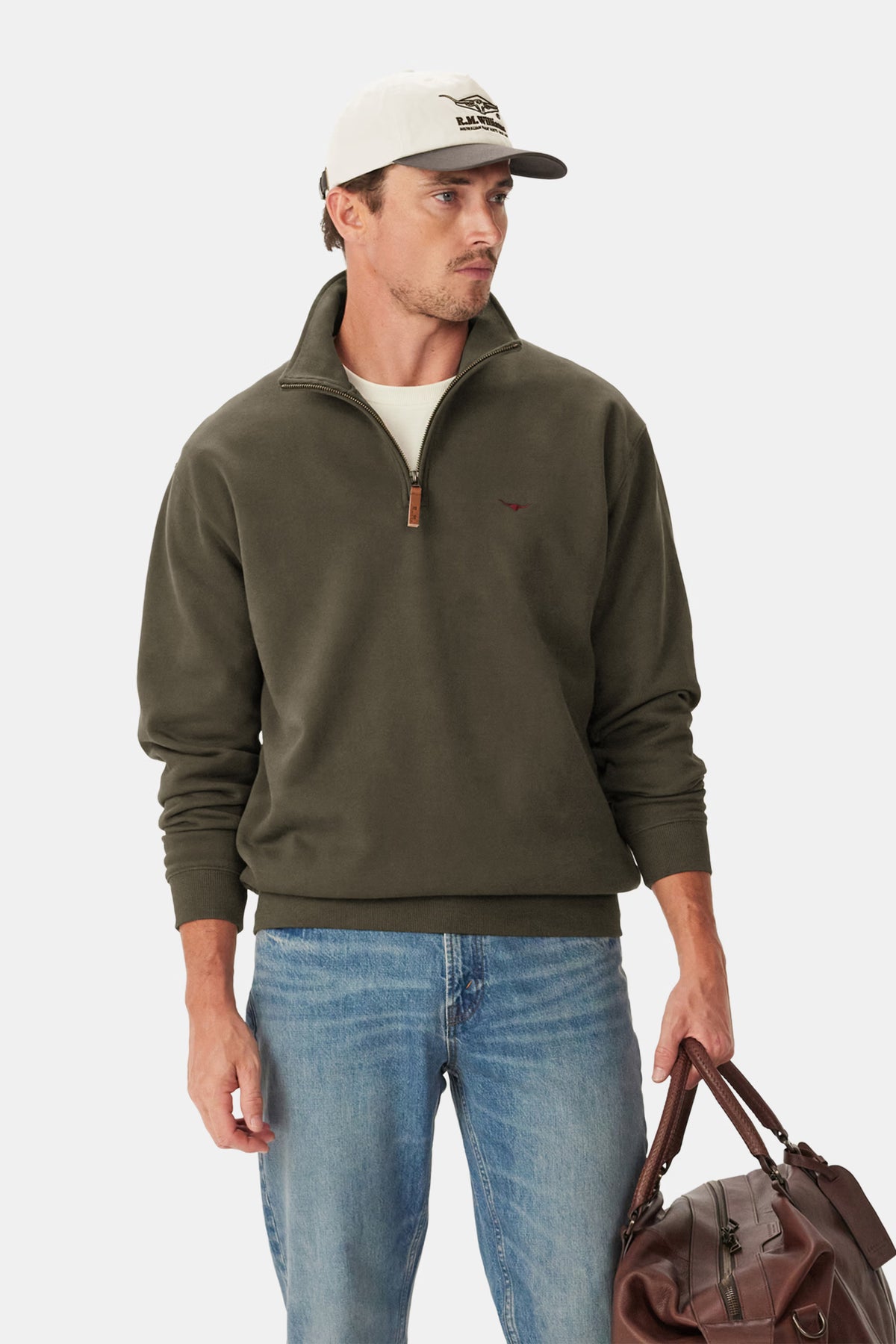 R.M. Williams Mulyungarie 1/4 Zip Sweatshirt #Colour_Fatigue