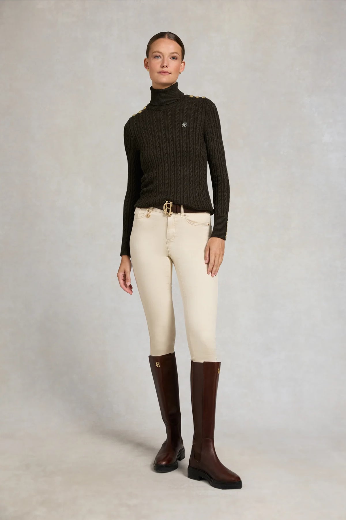 Holland Cooper Seattle Roll Neck Cable Knit #Colour_Fern Green