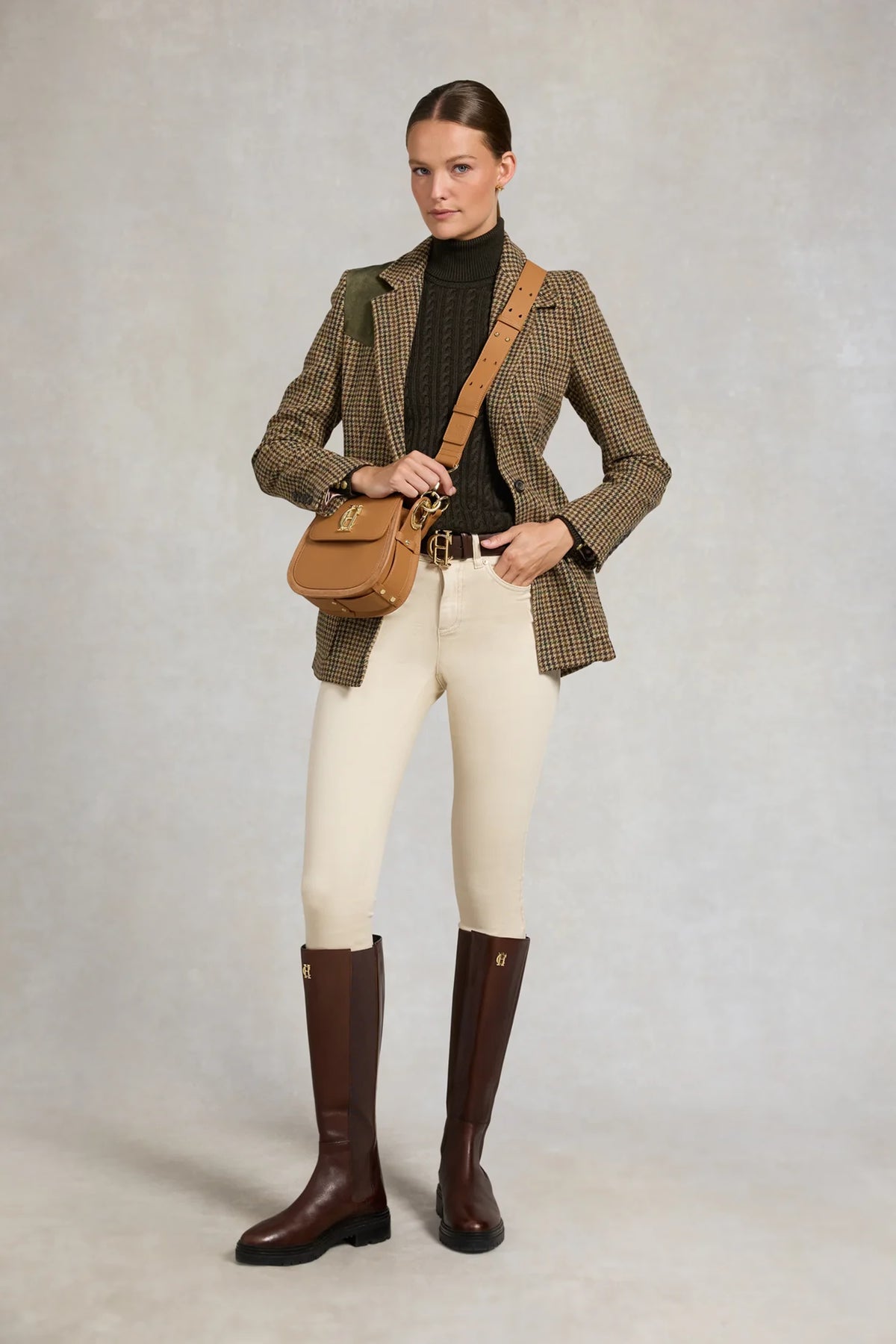 Holland Cooper Seattle Roll Neck Cable Knit #Colour_Fern Green
