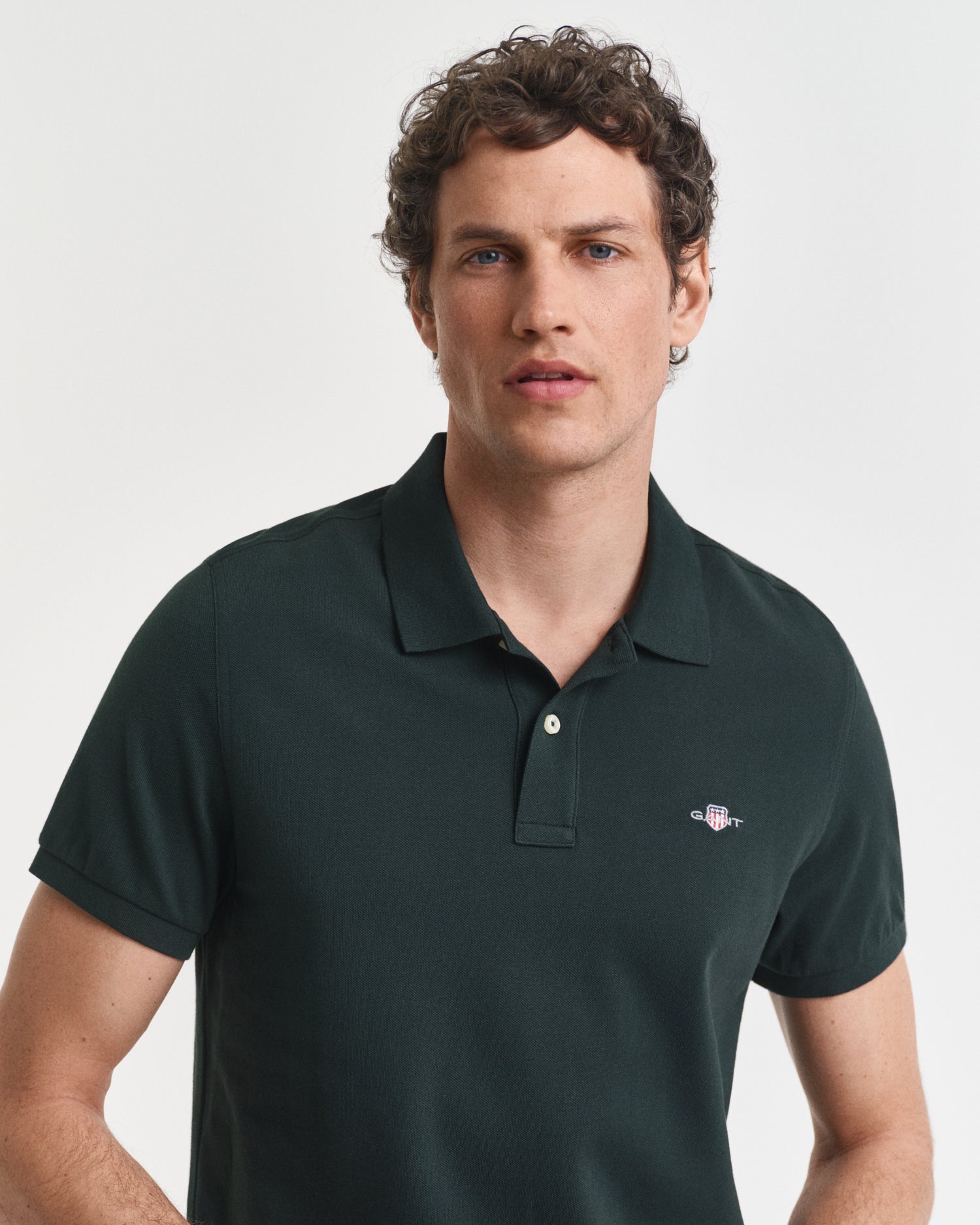 GANT Regular Fit Shield Short Sleeve Pique Polo #Colour_Tartan Green