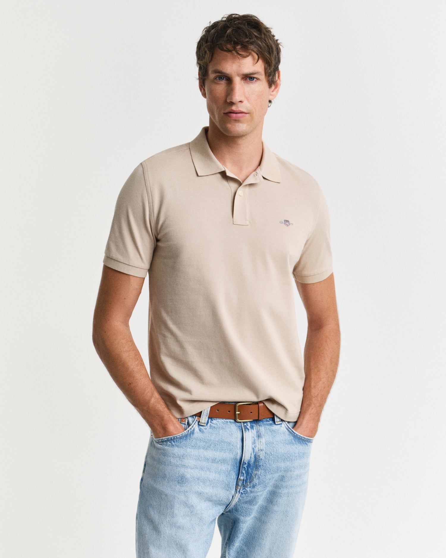 GANT Regular Fit Shield Short Sleeve Pique Polo #Colour_Dry Sand