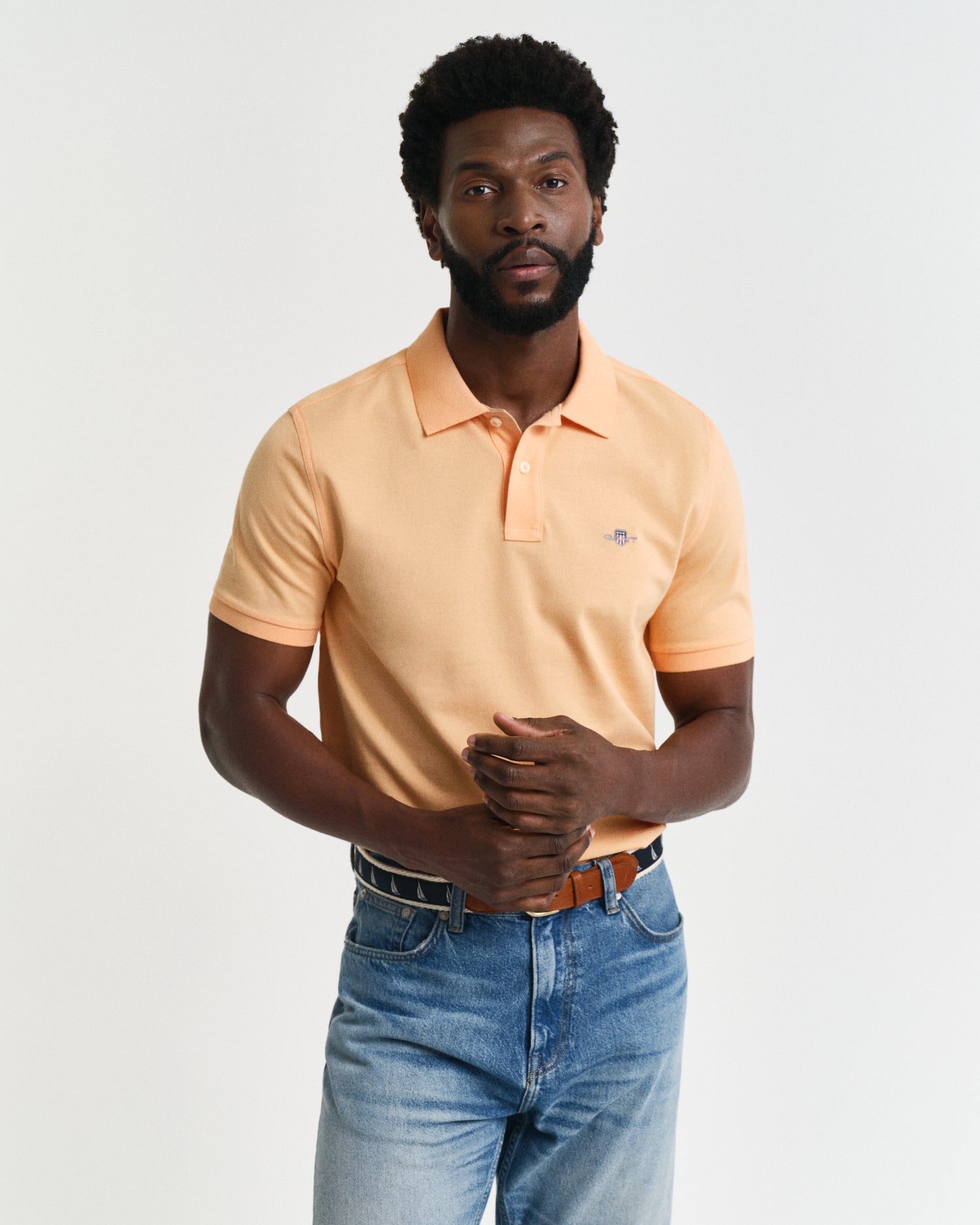 GANT Regular Fit Shield Short Sleeve Pique Polo #Colour_Peachy Orange