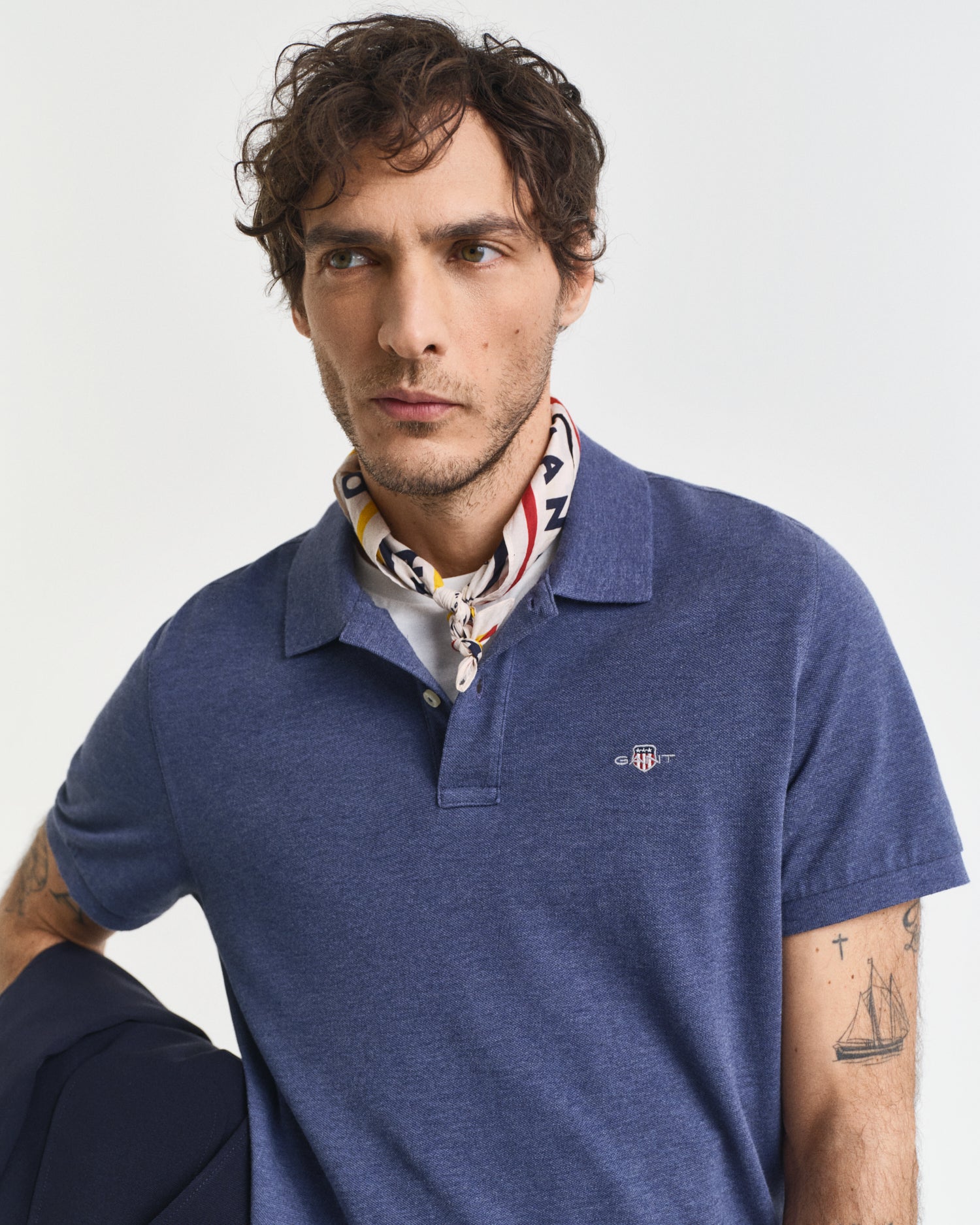 GANT Regular Fit Shield Short Sleeve Pique Polo #Colour_Dark Jeans Blue Melange
