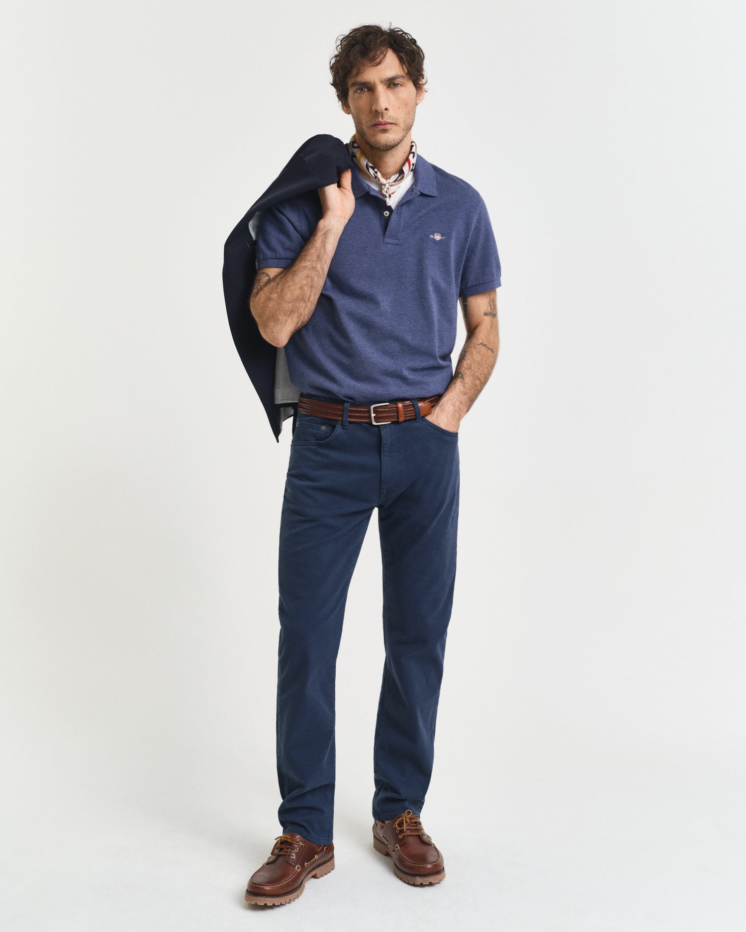 GANT Regular Fit Shield Short Sleeve Pique Polo #Colour_Dark Jeans Blue Melange