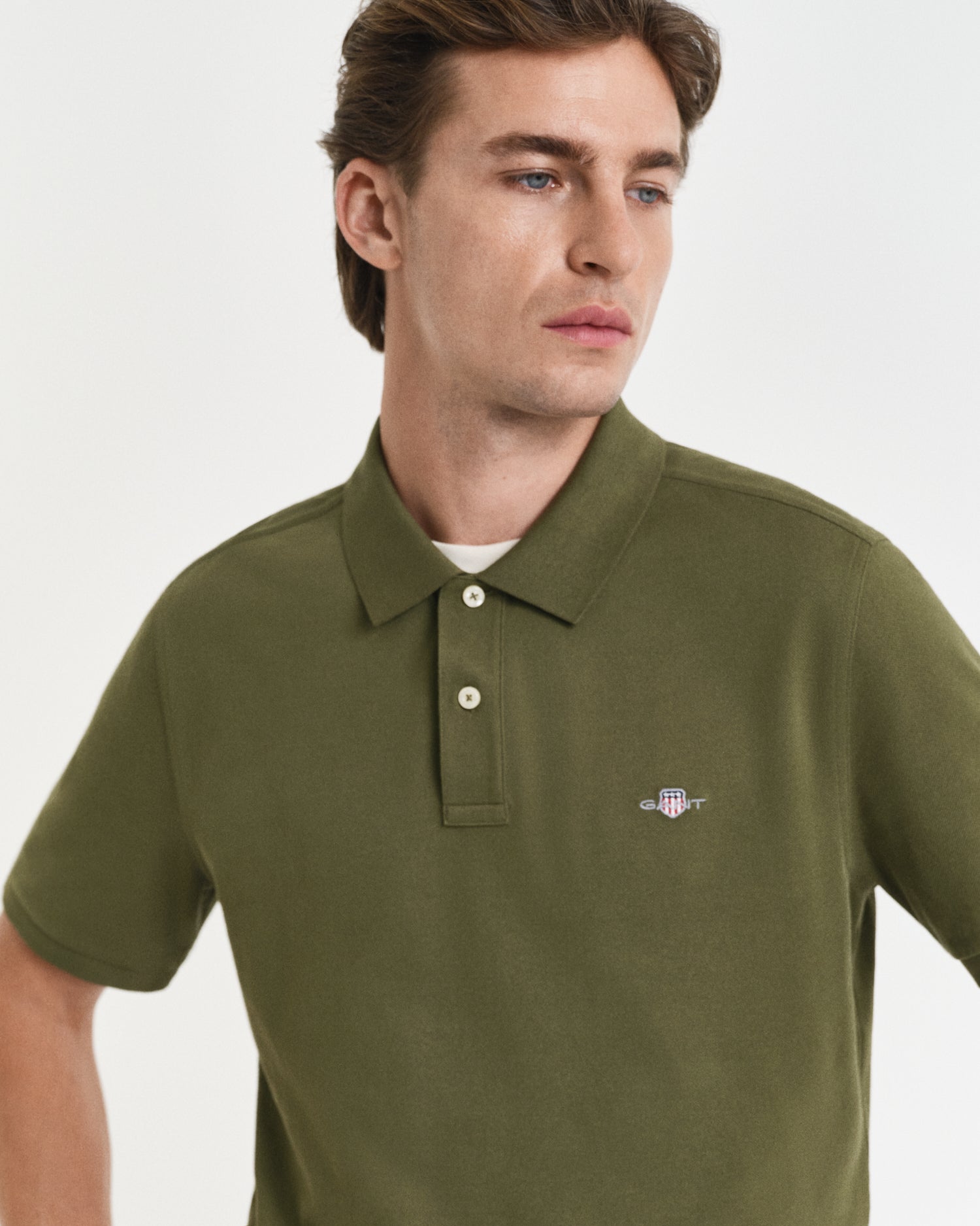 GANT Regular Fit Shield Short Sleeve Pique Polo #Colour_Moss Green