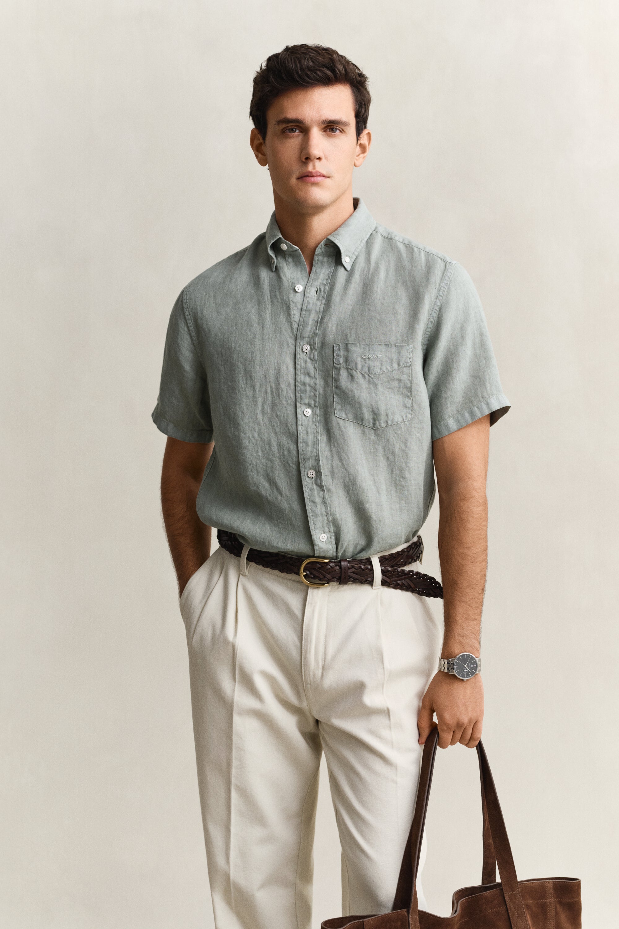 GANT Reg GMNT Dyed Linen Shirt #Colour_Ceramic Grey