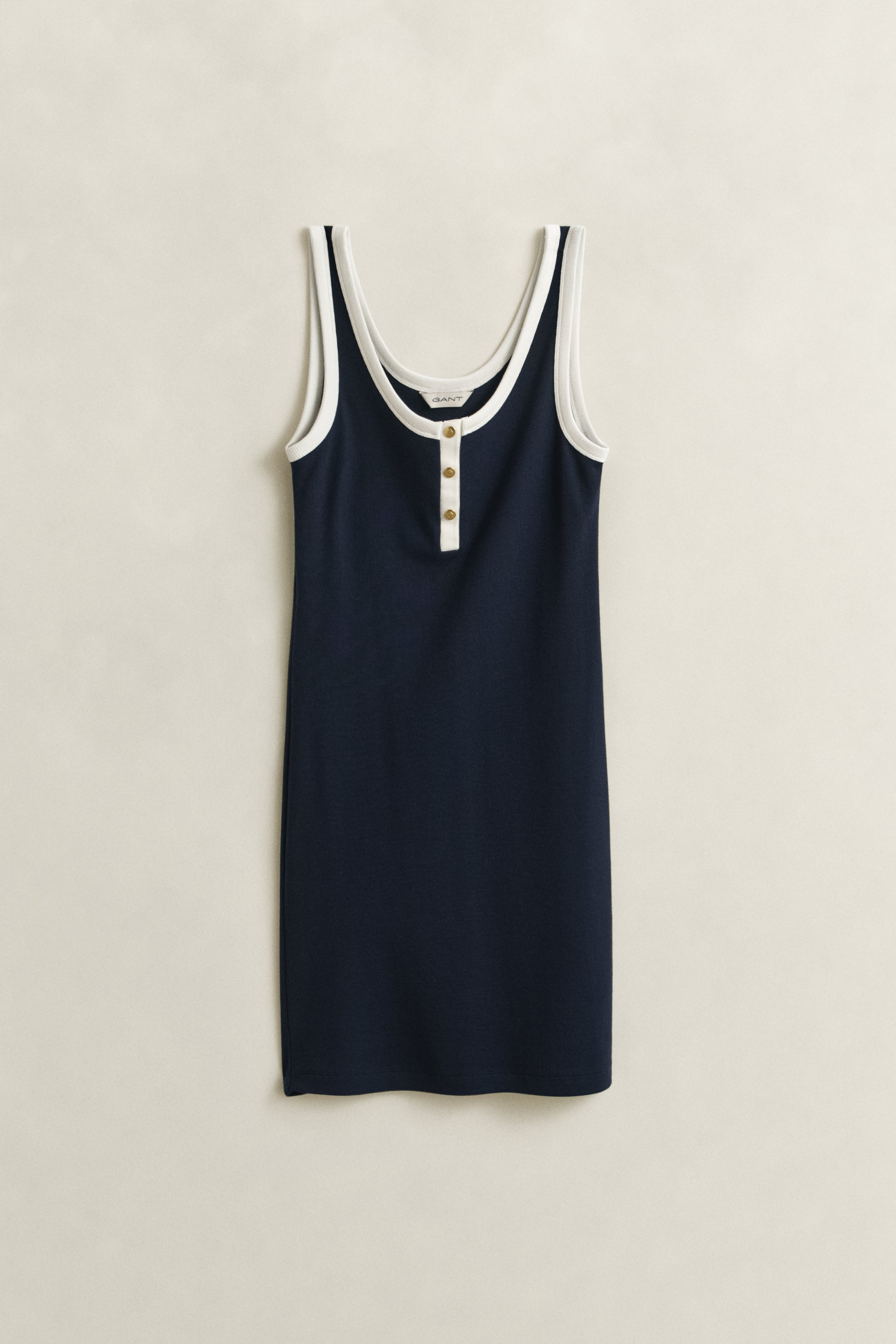 GANT Evening Blue Contrast Color Ribbed Tank Dress #Colour_Evening Blue