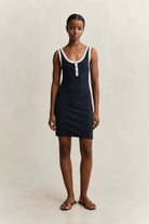 GANT Evening Blue Contrast Color Ribbed Tank Dress #Colour_Evening Blue