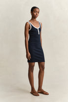 GANT Evening Blue Contrast Color Ribbed Tank Dress #Colour_Evening Blue